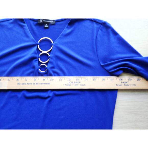 TOP/BLOUSE-INC INTERNATIONAL CONCEPTS-Royal Blue-3/4 Sleeves-Decorative Rings-M - Picture 9 of 13